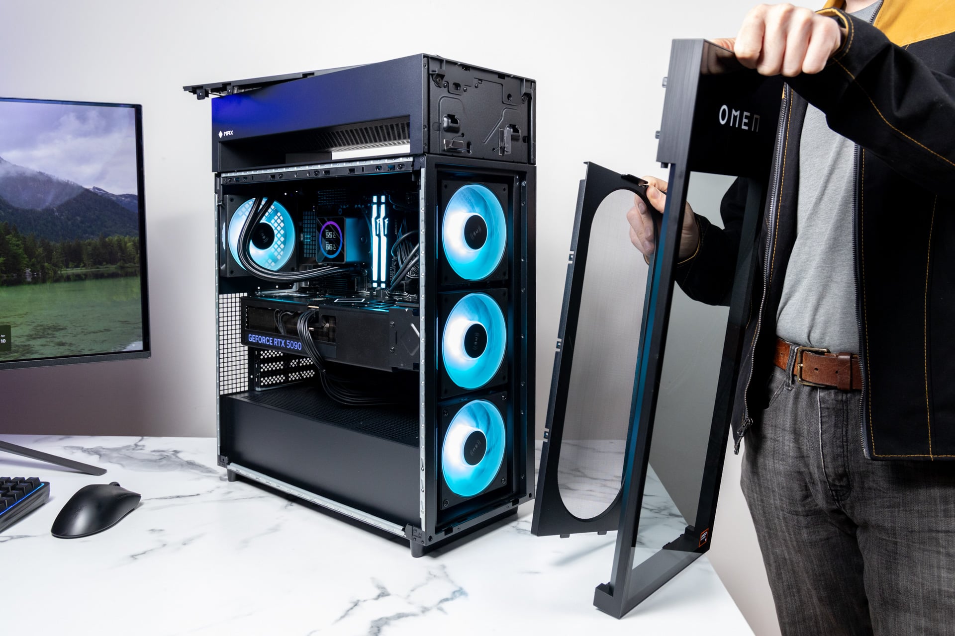 HP's Omen Max 45L features a unique cooling rig that sticks the liquid CPU cooler radiator outside the chassis.