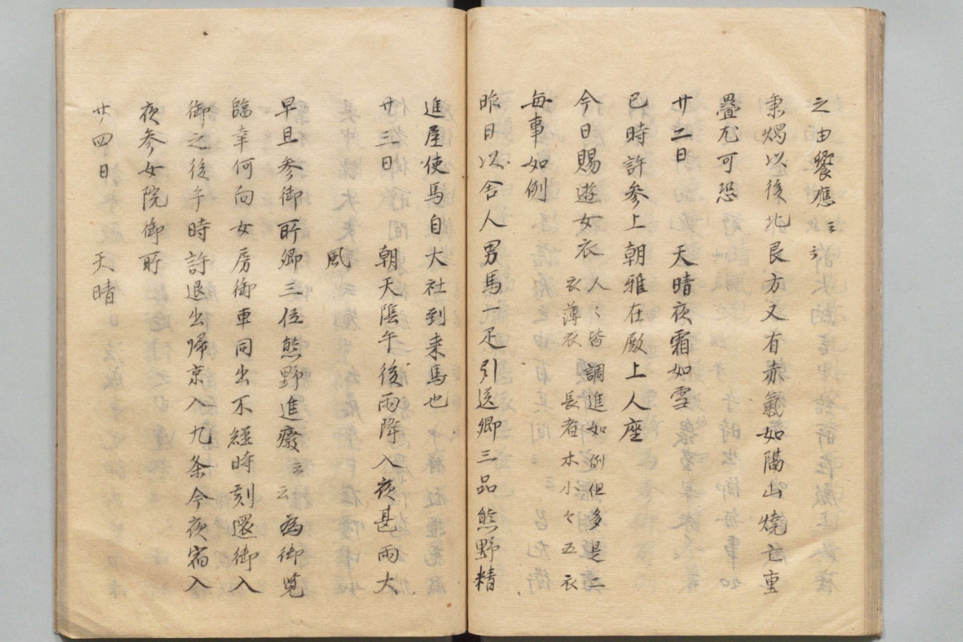A hand-copied version of Fujiwara no Teika’s diary, Meigetsuki, from the Edo period. The page shown includes references to “red lights in the northern sky” on the right-hand side.