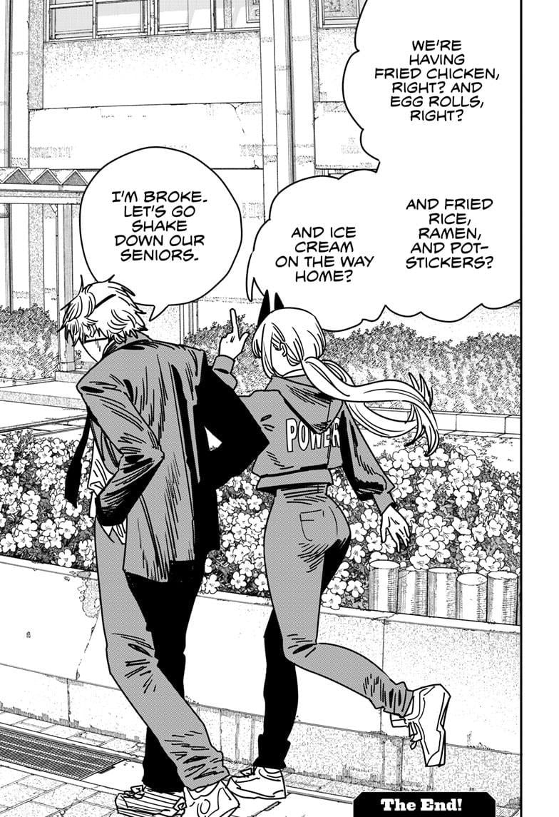 Chainsaw Man page of Power and Denji walking together.