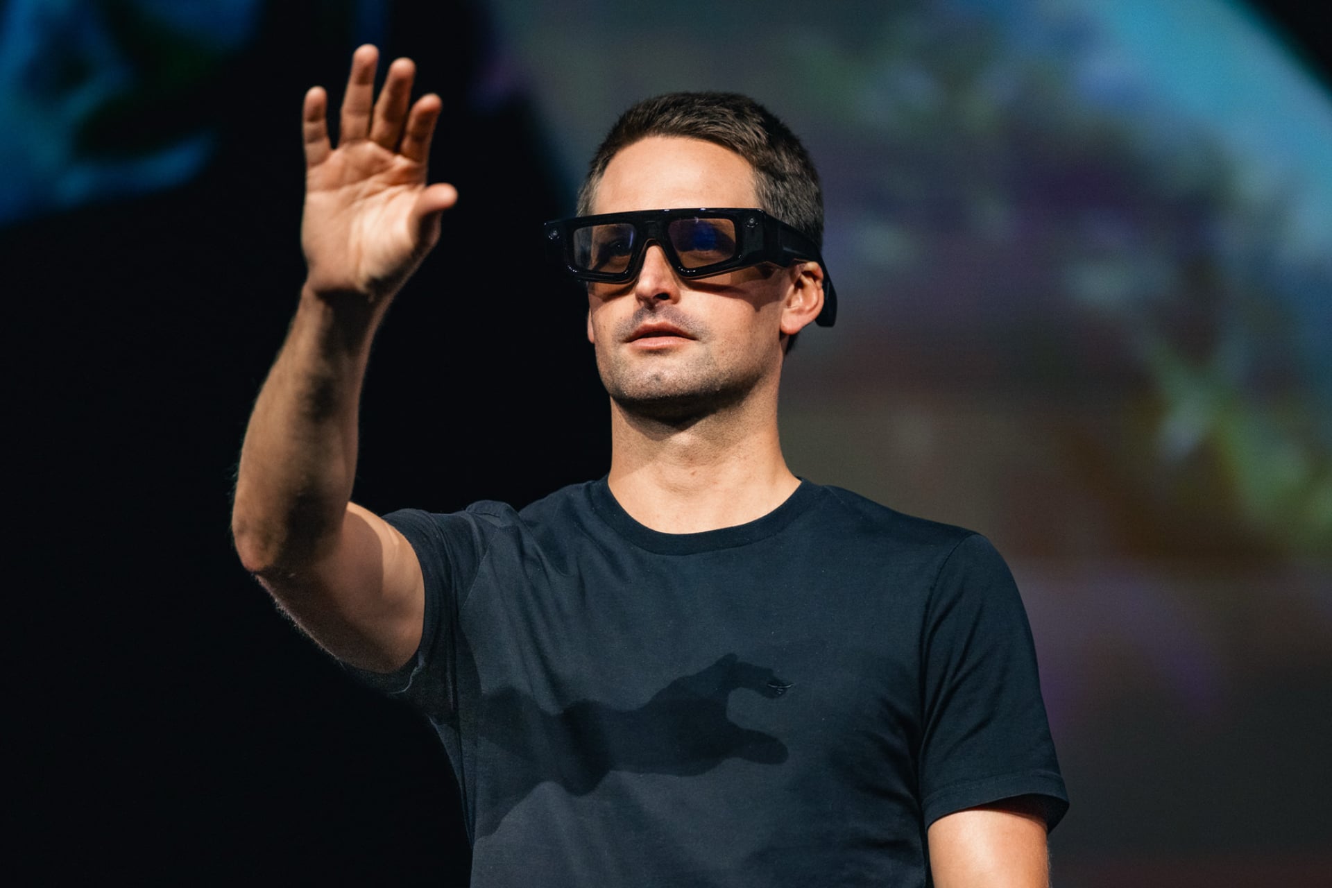 Snap CEO Evan Spiegel wearing the latest Spectacles AR glasses