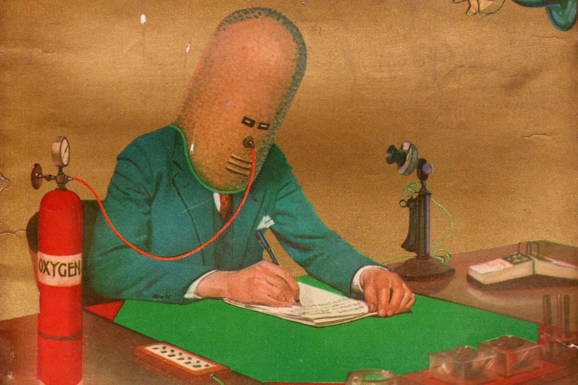 The Isolator helmet, envisioned by Hugo Gernsback for the July 1925 edition of Science and Invention magazine.
