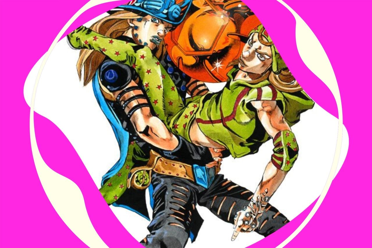 Jojo's Bizarre Adventure Steel Ball Run volume cover of Gyro holding Johnny.