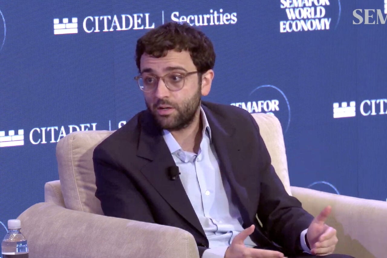 Kalshi CEO Tarek Mansour is interviewed at the Semafor World Economy summit in Washington, D.C. on April 15, 2026.