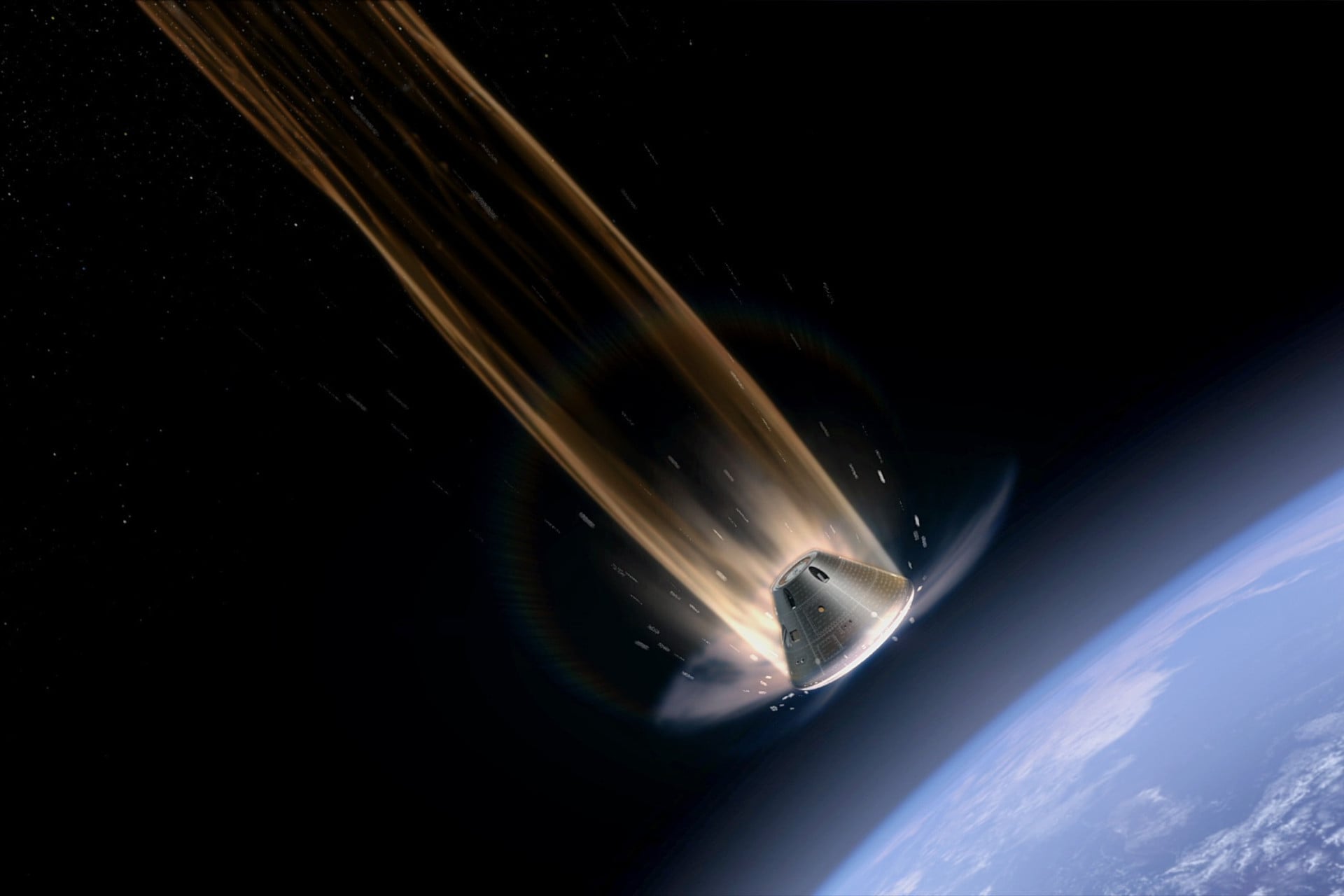 Artist's conception of Orion returning to Earth. 