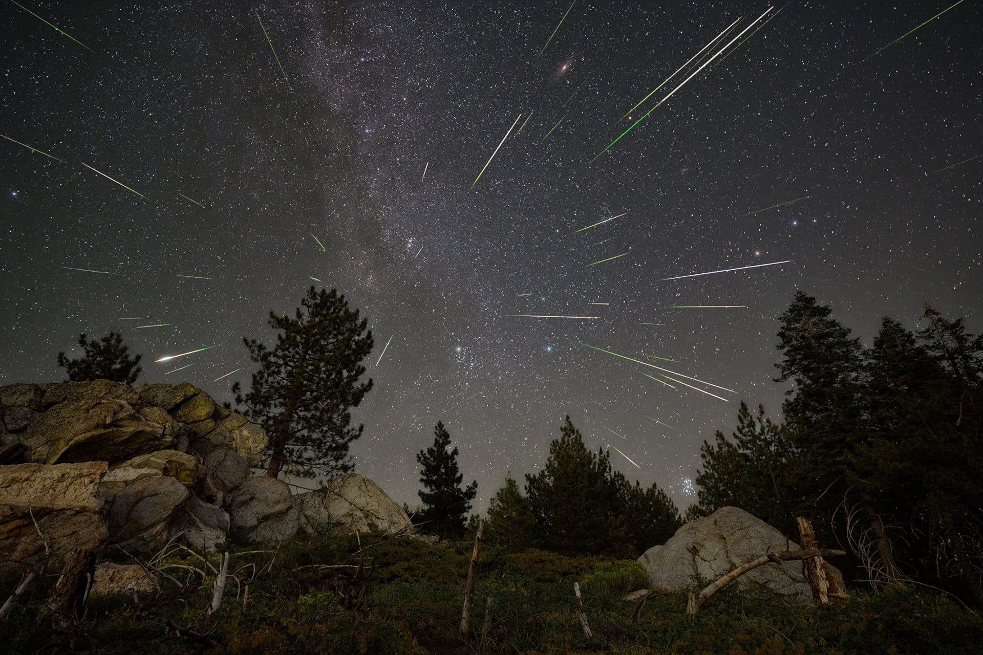 A stylized view of the Perseids meteor shower. 