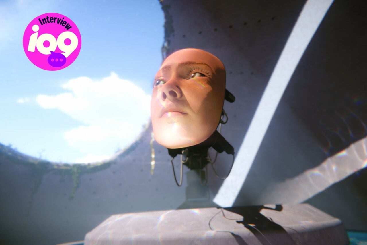 Prove You're Human still of an AI's giant robot head gazing at the sunrise.