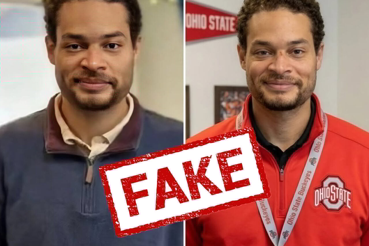 Fake image of the alleged gunman Cole Allen at the White House Correspondent's Dinner, made to look like he worked for a sports team at Ohio State.