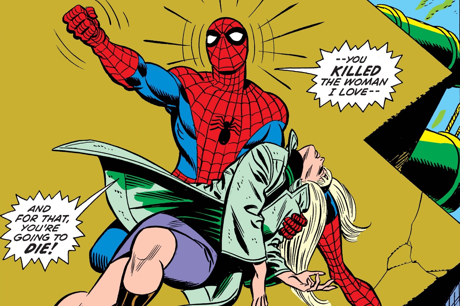 A scene from 1973 Marvel Comics arc 'The Night Gwen Stacy Died.'