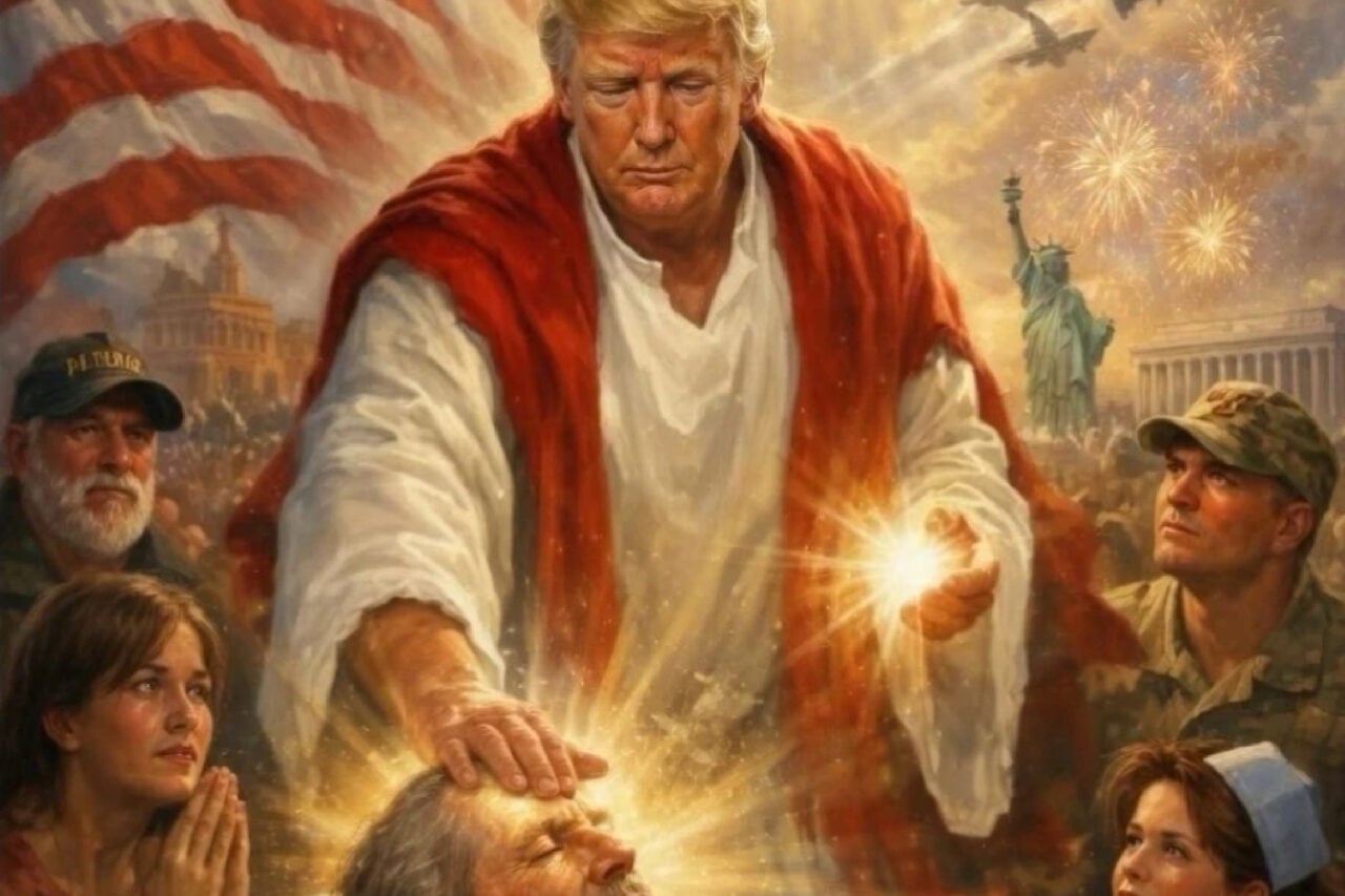 President Donald Trump depicted as Jesus Christ in an AI image he posted to Truth Social on April 12, 2026. Image: Truth Social