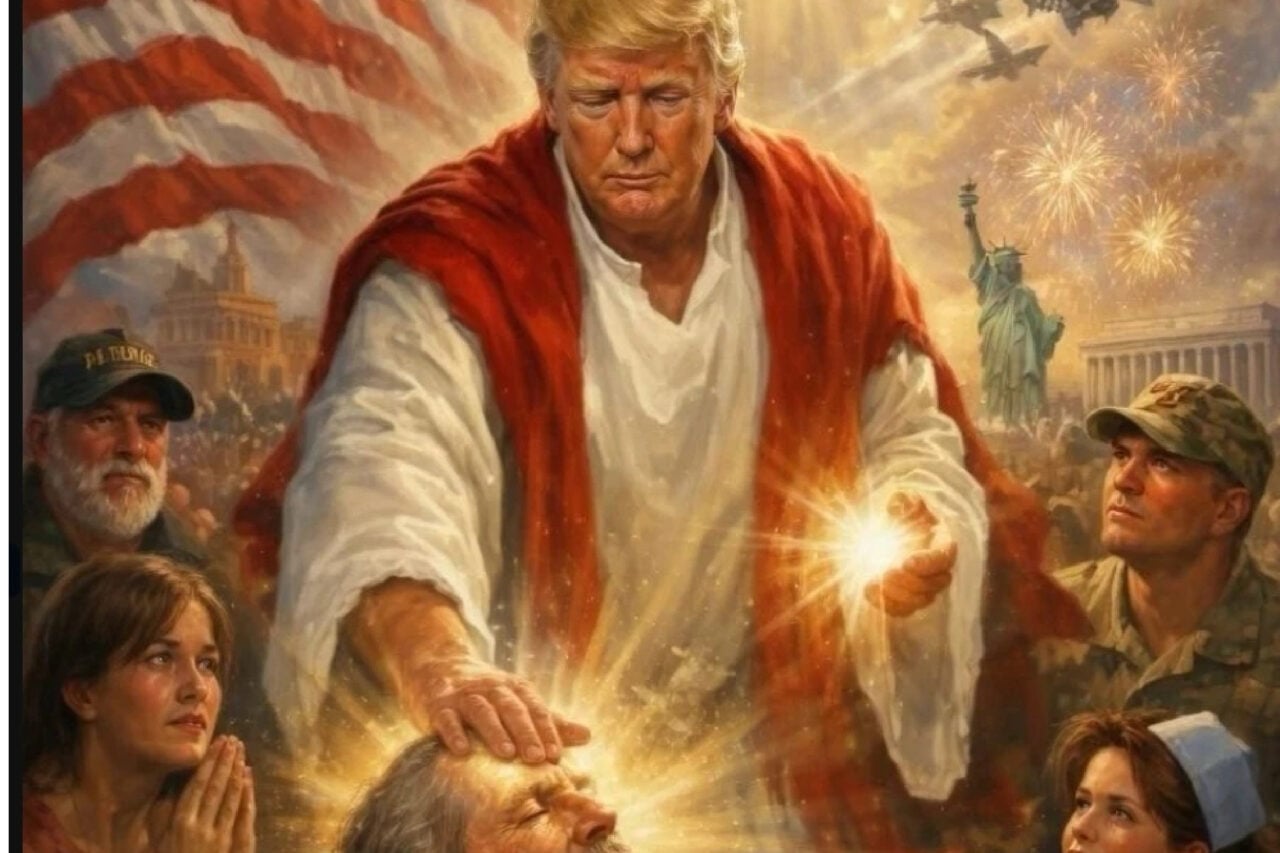 President Donald Trump depicted as Jesus Christ in an AI image he posted to Truth Social on April 12, 2026.