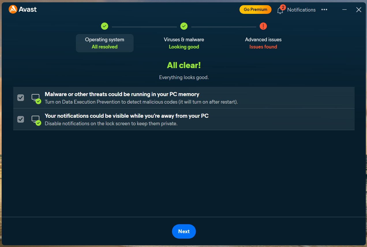 Avast One Scan results