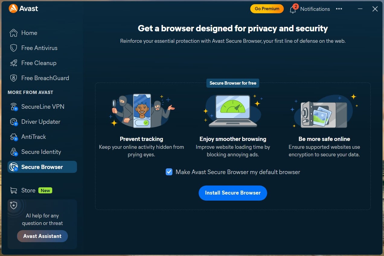 Avast One Privacy window