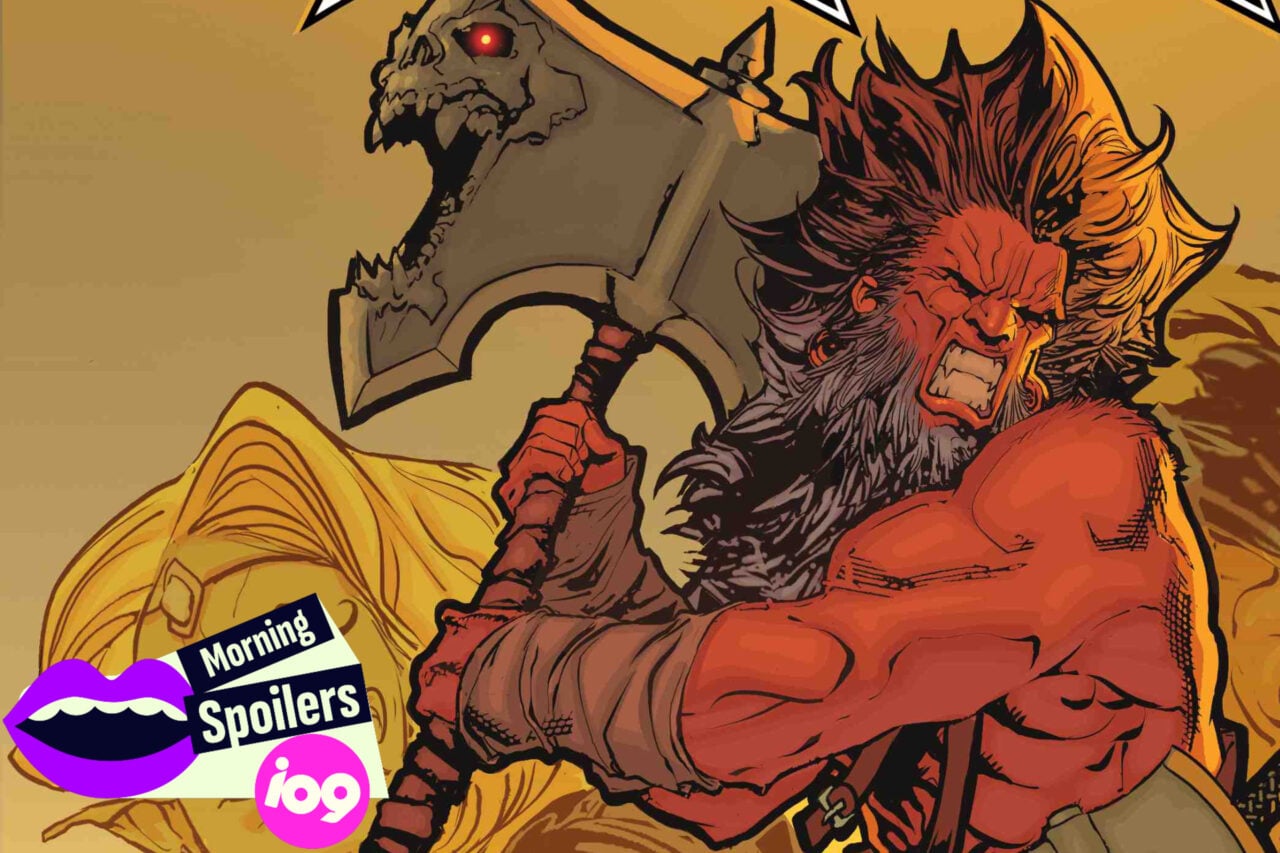 A barbarian holding a large axe with a face on the cover of Barbaric Vol. 2