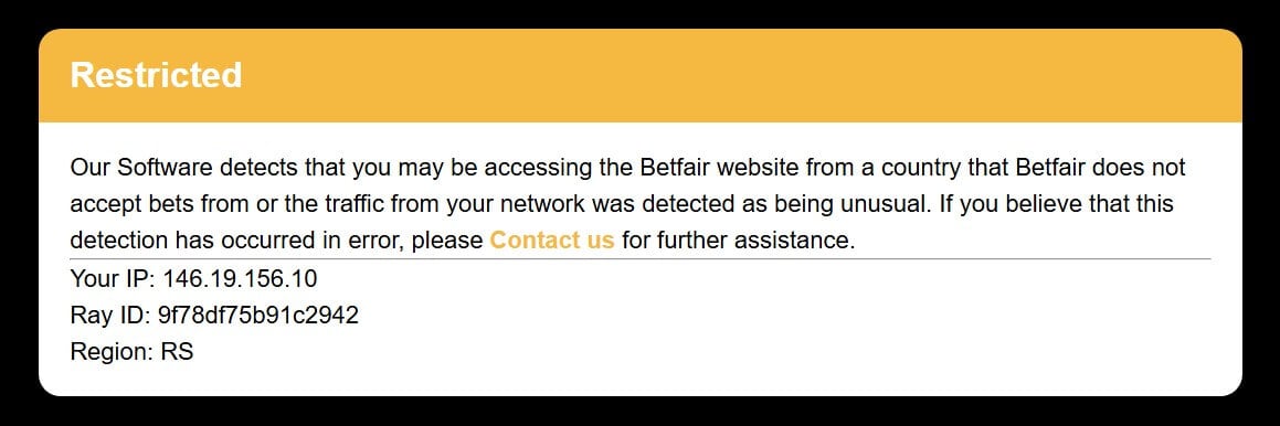 Betfair Error Blocked