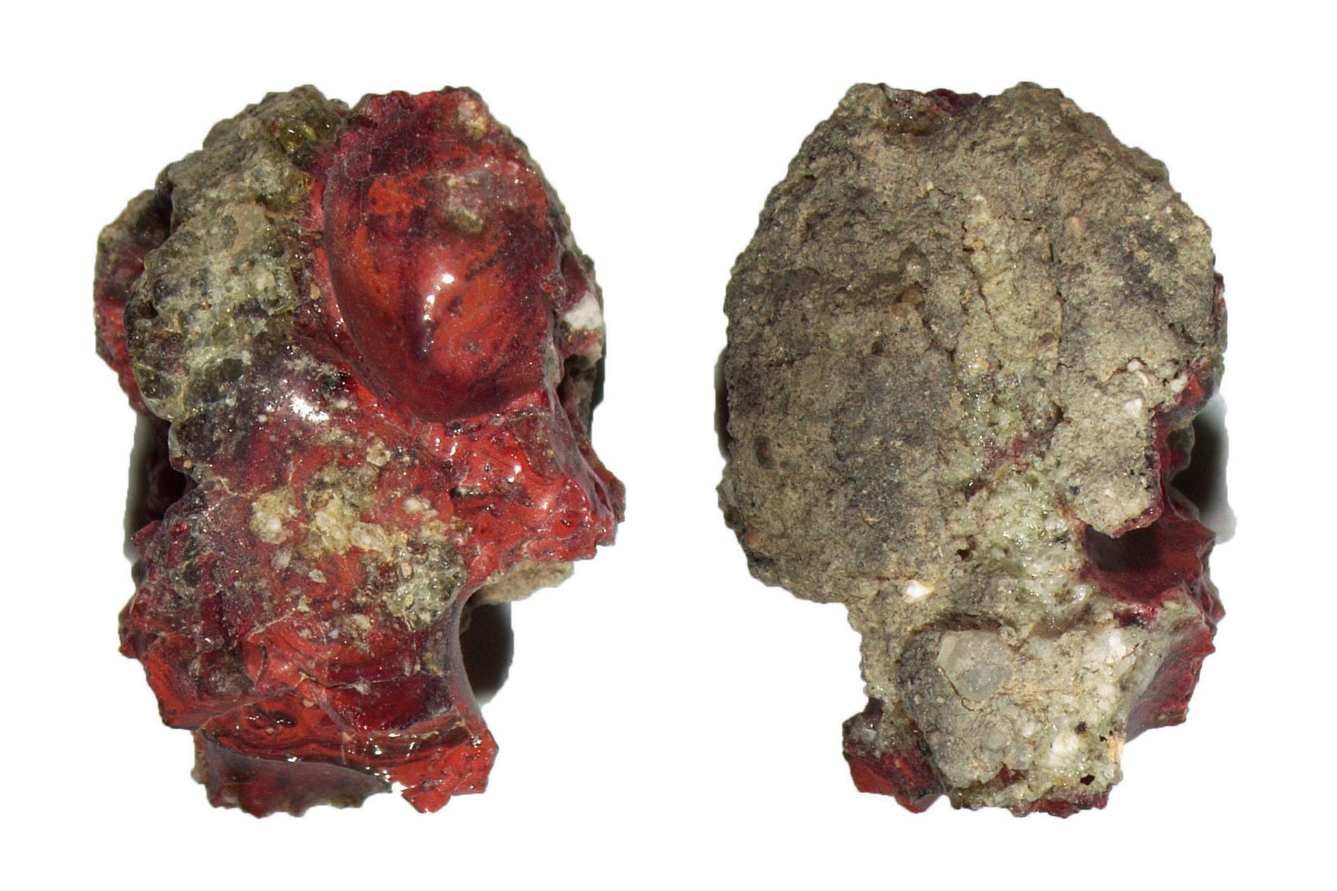 The researchers studied this sample of red trinitite, desert sand blasted into glass at the Trinity nuclear test site. The glassy debris became red due to the vaporized metals embedded within it.