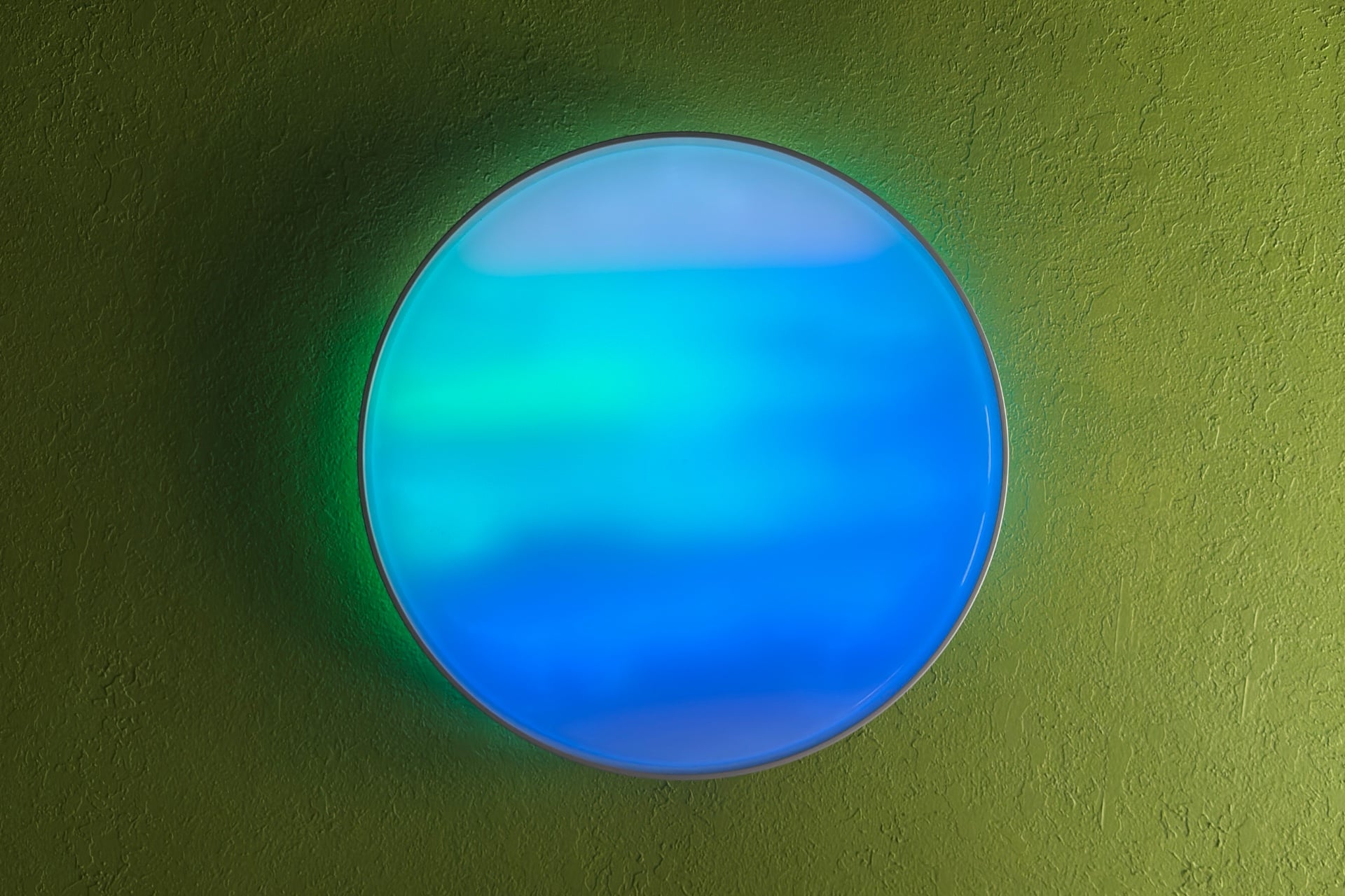 Govee Ceiling Light Ultra with bands of bluish, oceanic colors stretching across it.