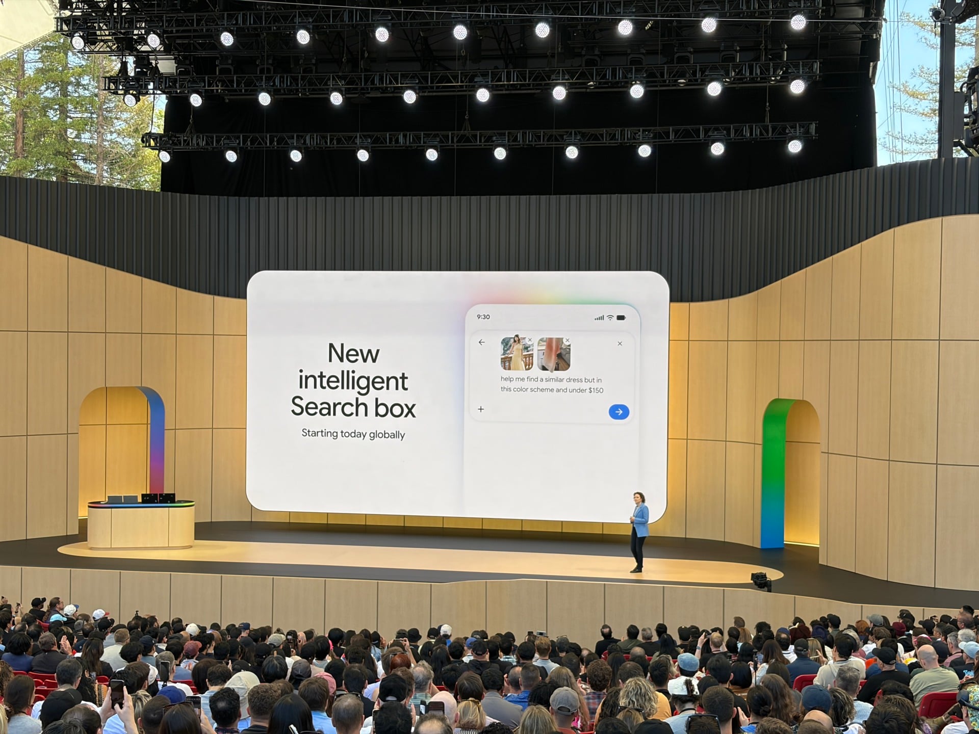 Google Search Box displayed on large screen at Google I/O