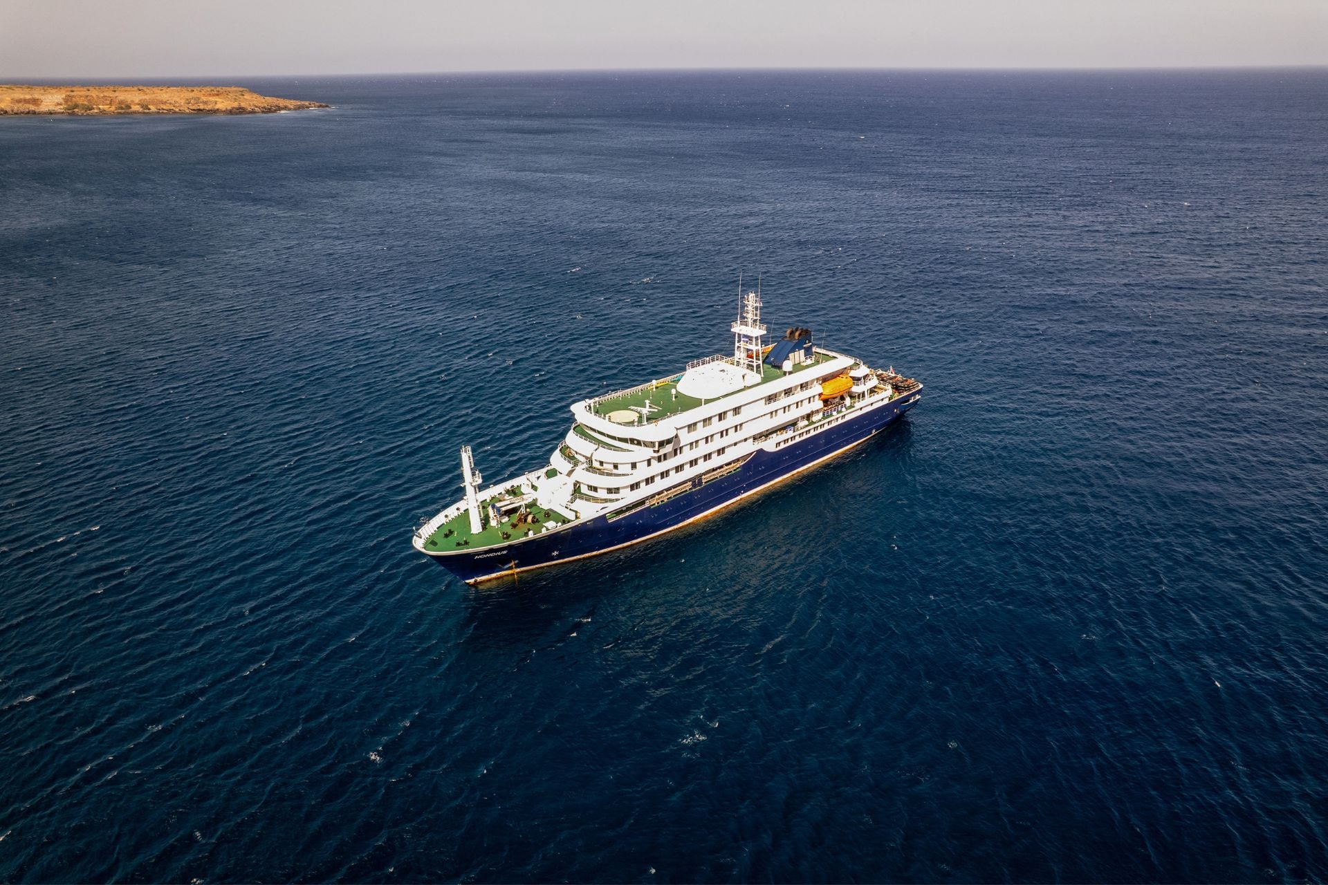 The cruise ship MV Hondius, photographed stationary off the port of Praia, the capital of Cape Verde, on May 3.