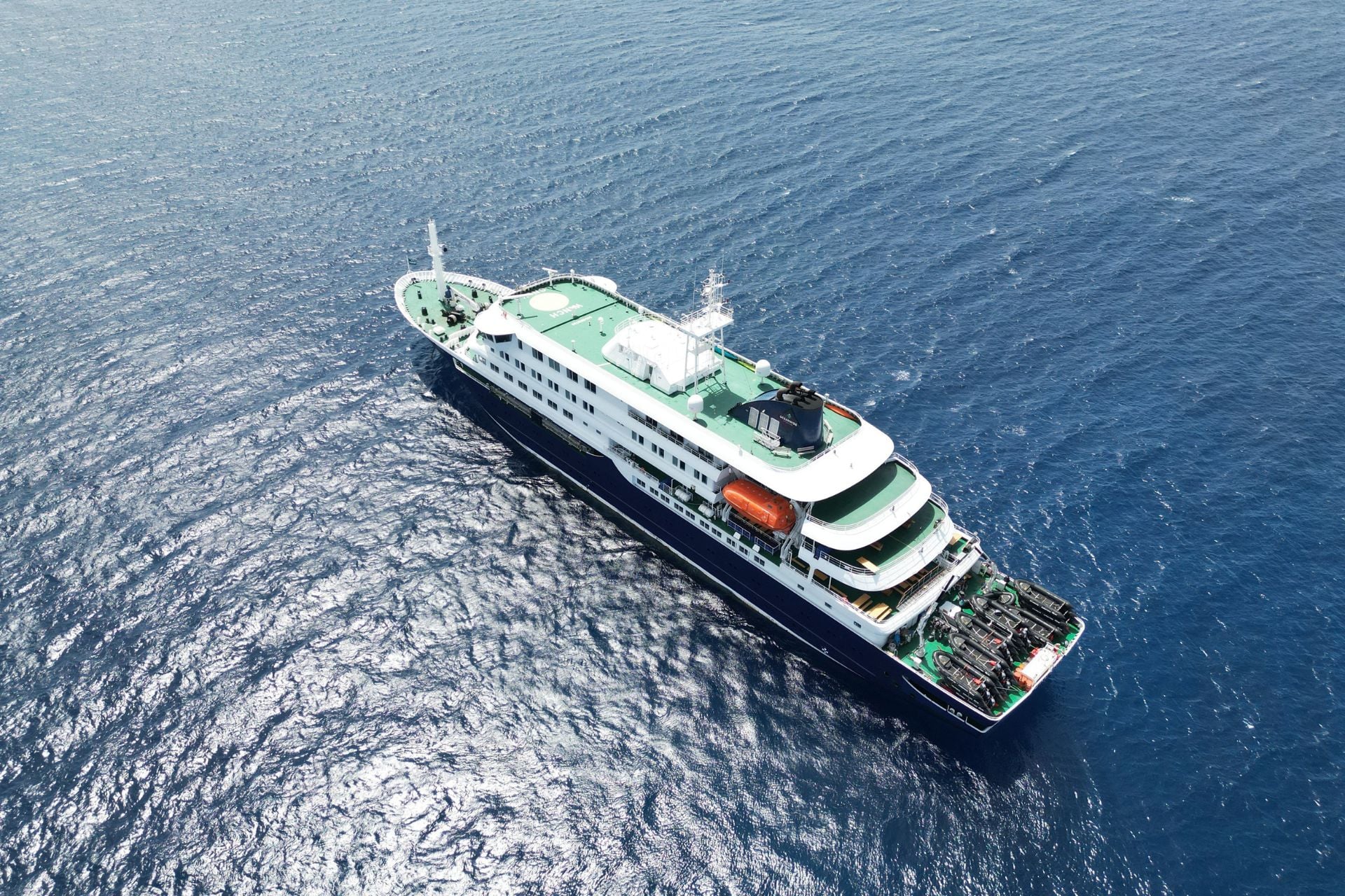 The MV Hondius, seen here stationary off the port of Praia, the capital of Cape Verde, on May 4 2026.