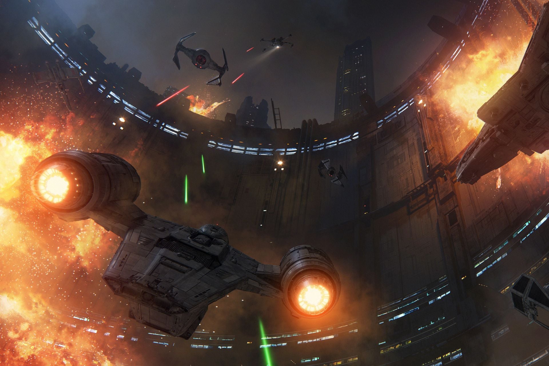 Millennium Falcon Smugglers Run Coruscant Concept Art 1