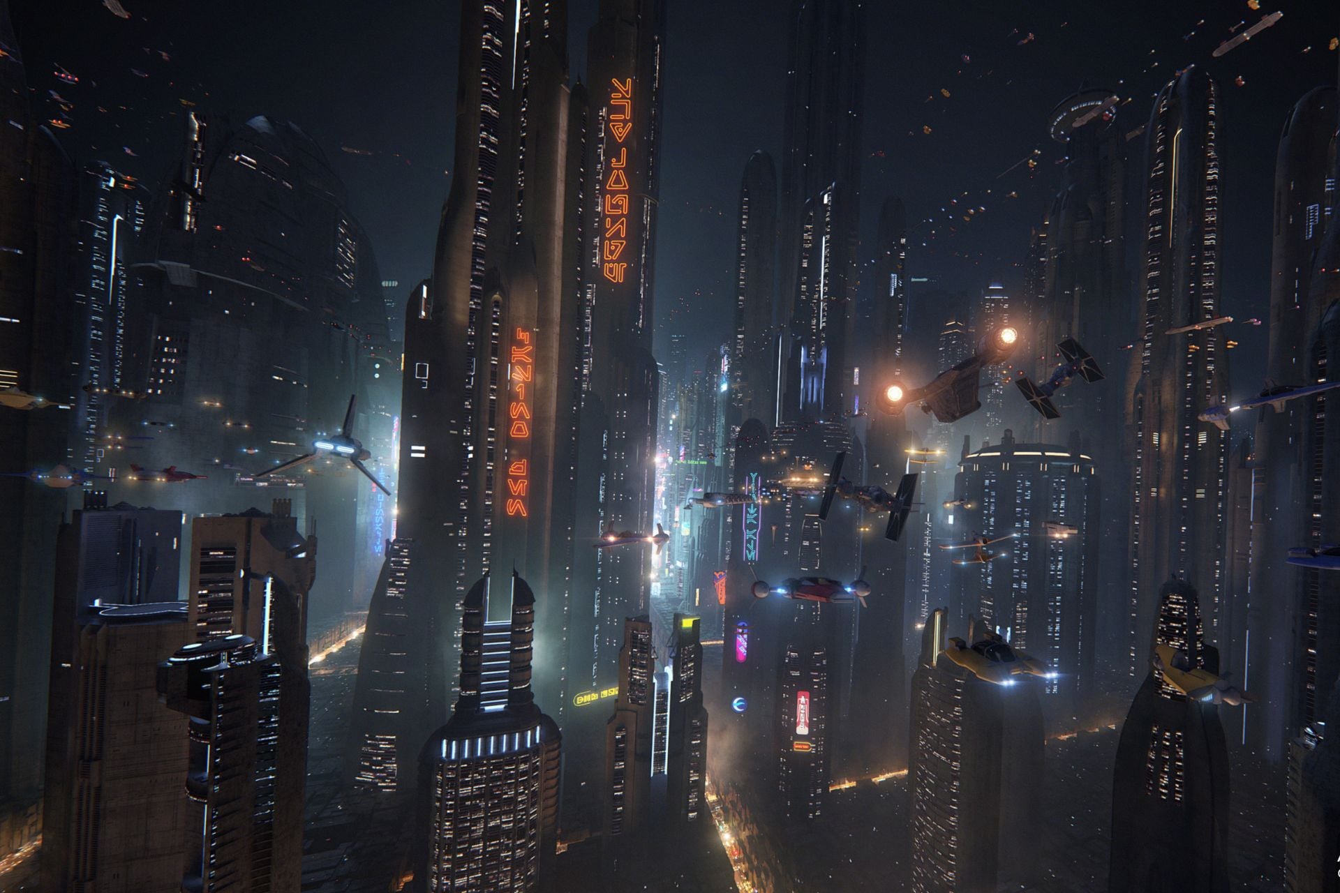 Millennium Falcon Smugglers Run Coruscant Concept Art 2