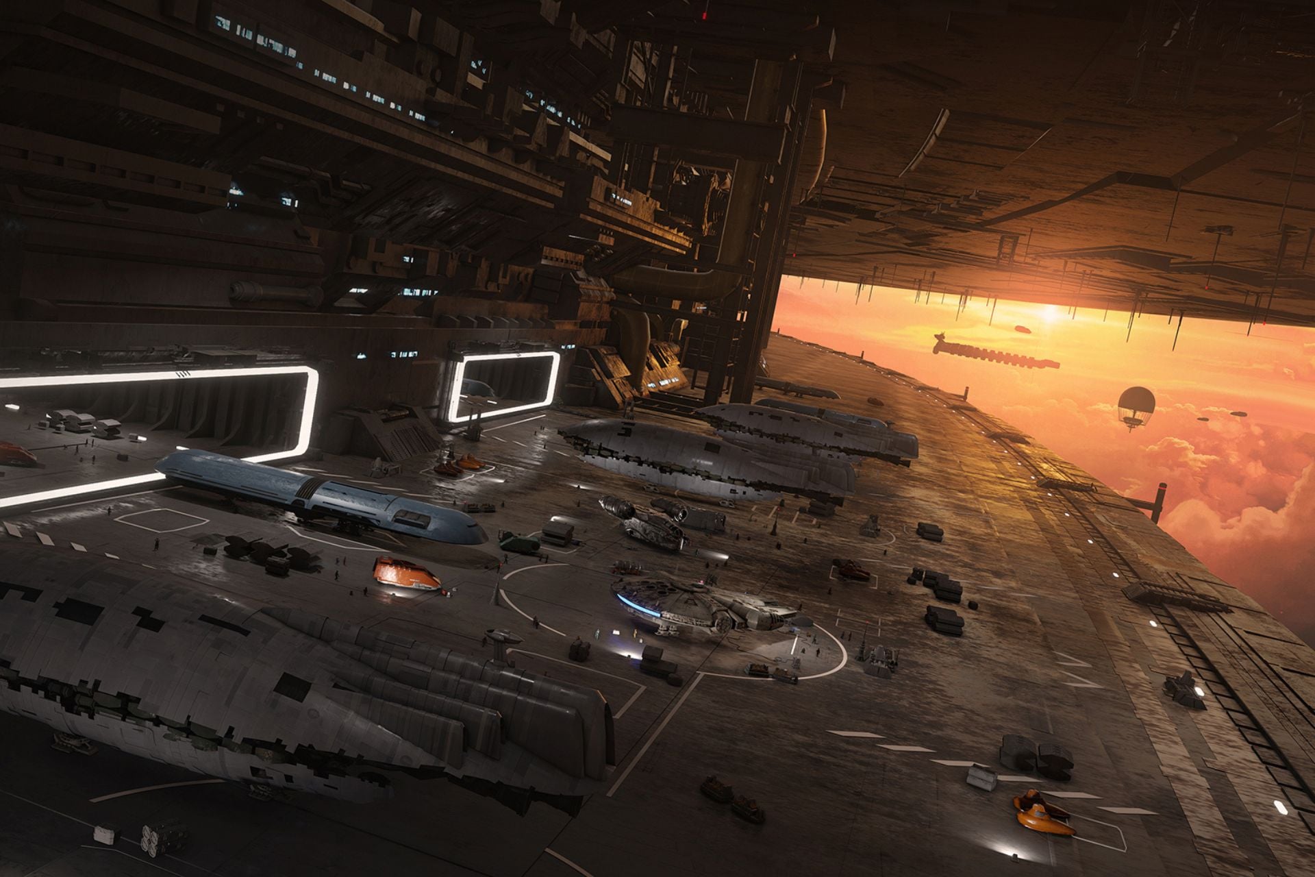 Millennium Falcon Smugglers Run Bespin Concept Art 1