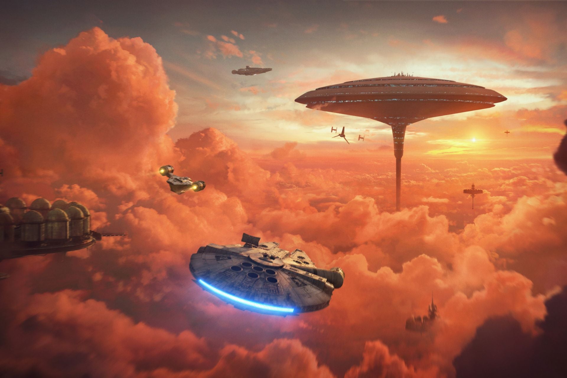 Millennium Falcon Smugglers Run Bespin Concept Art 2