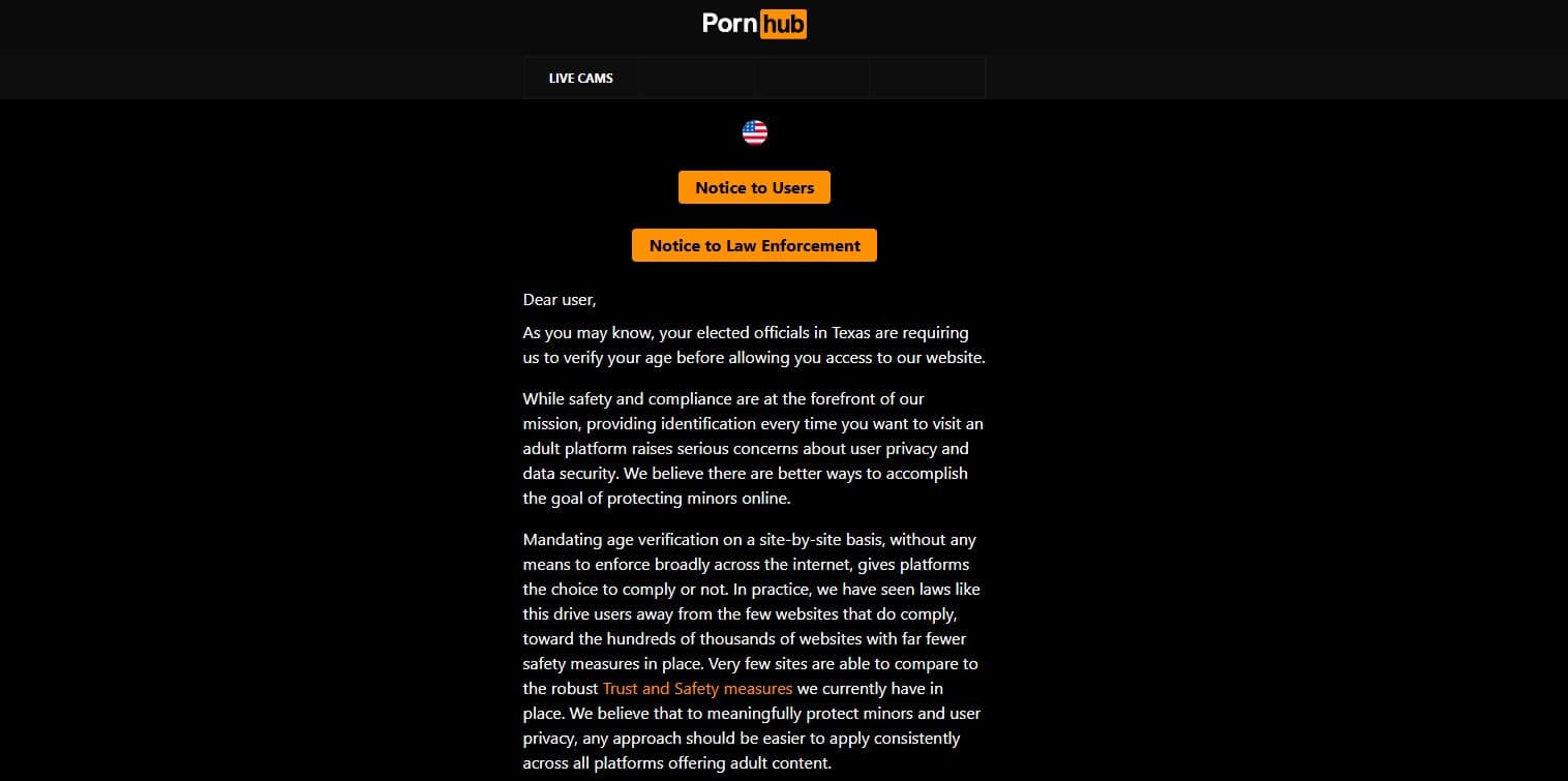 Pornhub Blocked Texas