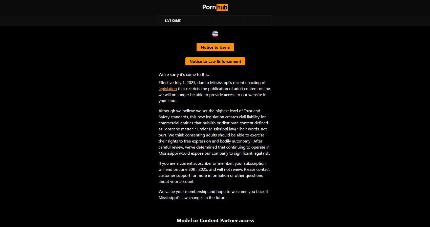 Pornhub Mississippi Block