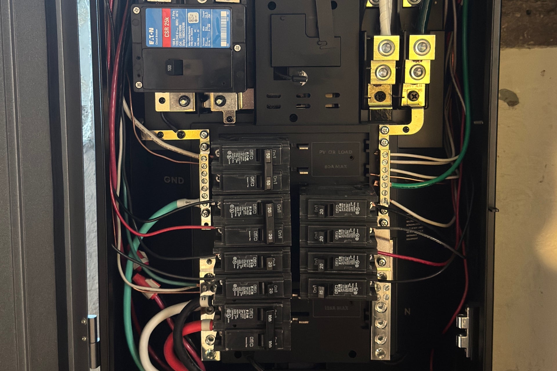 Close-up of the Power Dock during installation, with its cover off to reveal the wiring.