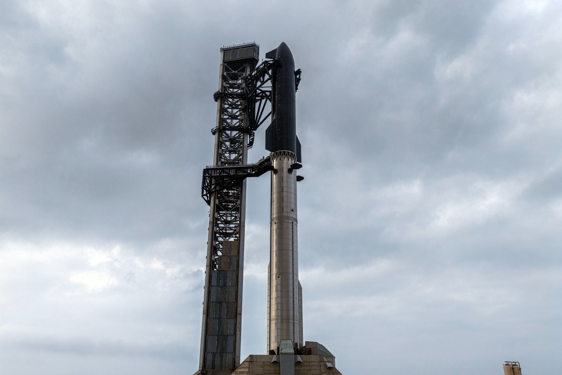 SpaceX's Starship V3 fully stacked on the launch pad at Starbase, Texas, on May 19, 2026.