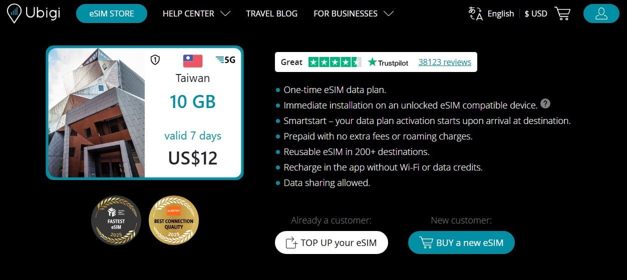 Ubigi Taiwan Esim
