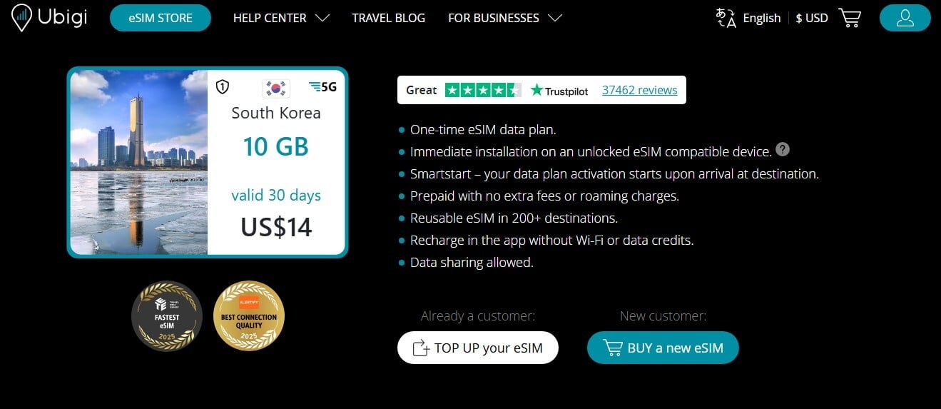 Ubigi Esim Korea