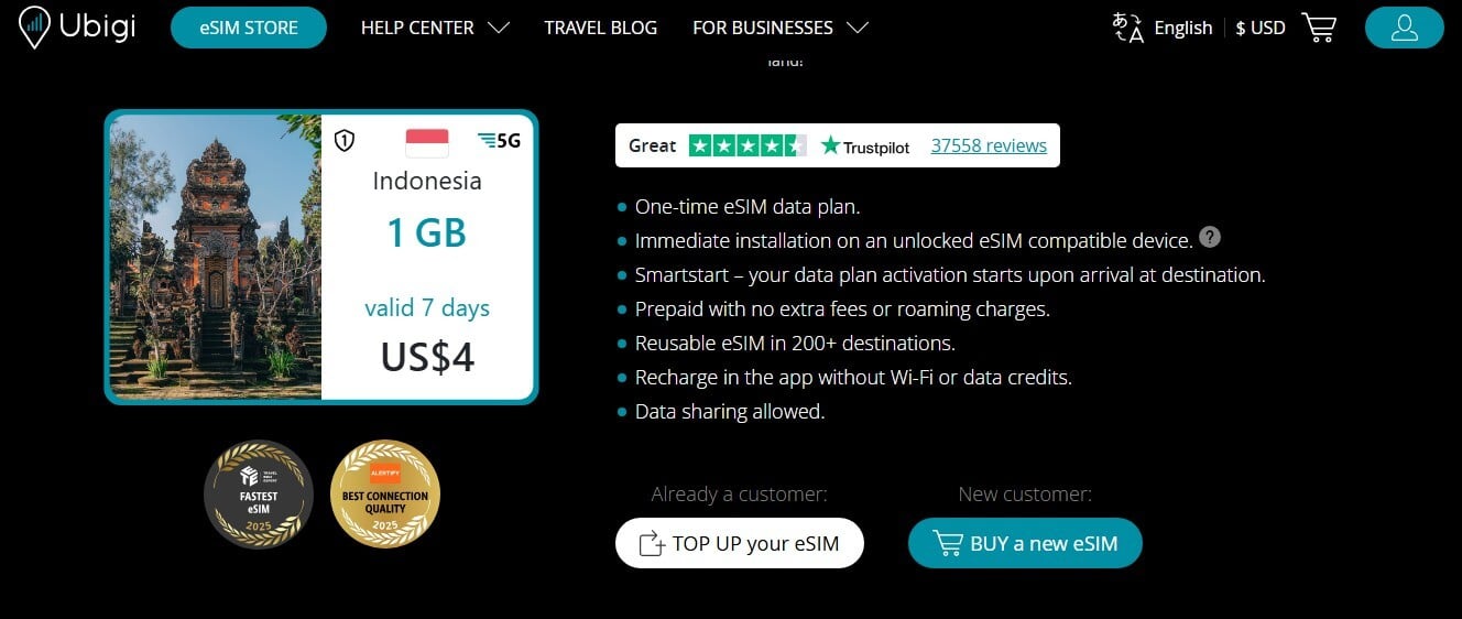 Ubigi Esim For Bali