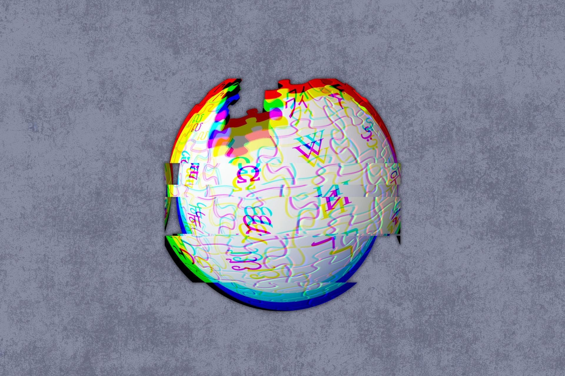The wikipedia logo breaks down in a rainbow of color.