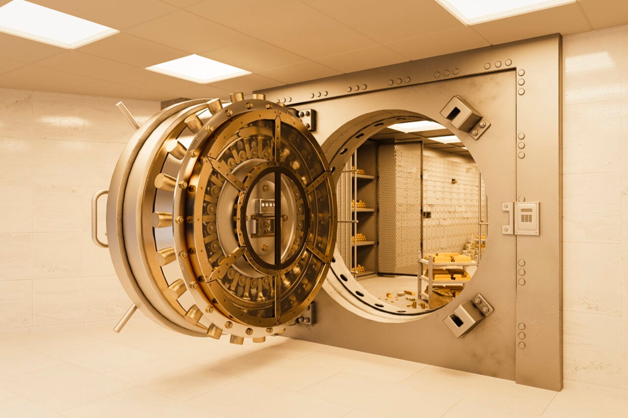 Image of an open bank vault.