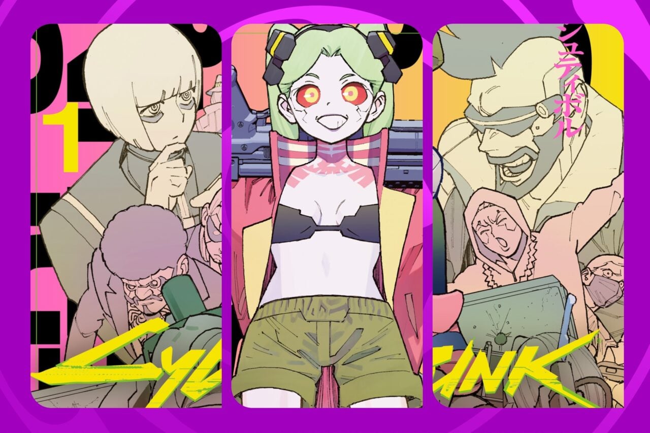 Cyberpunk Edgerunners Madness manga cover collage of Becca, Pilar and their mysterious friend.