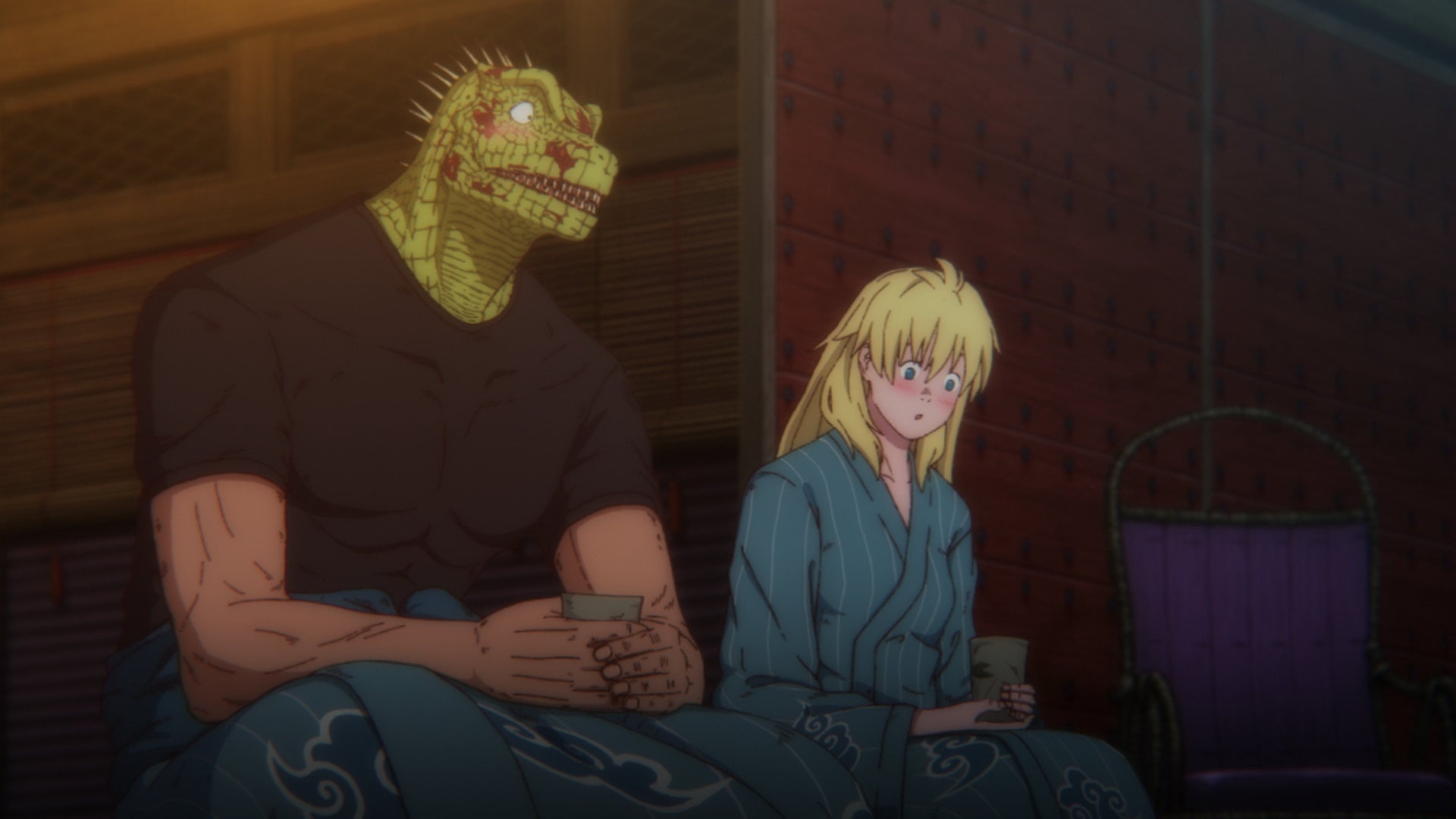 Dorohedoro still of Caiman and Nikaido.