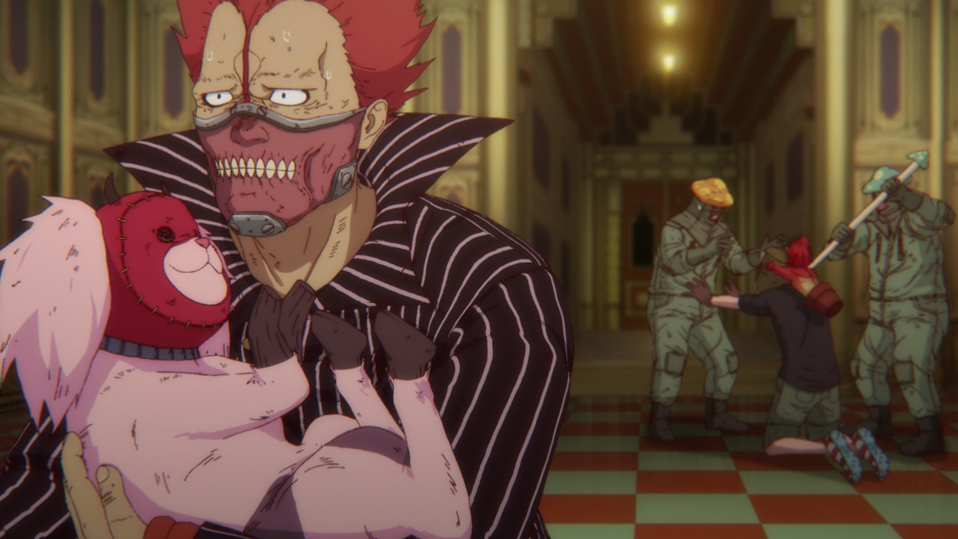 Dorohedoro still of En carrying Kikurage.