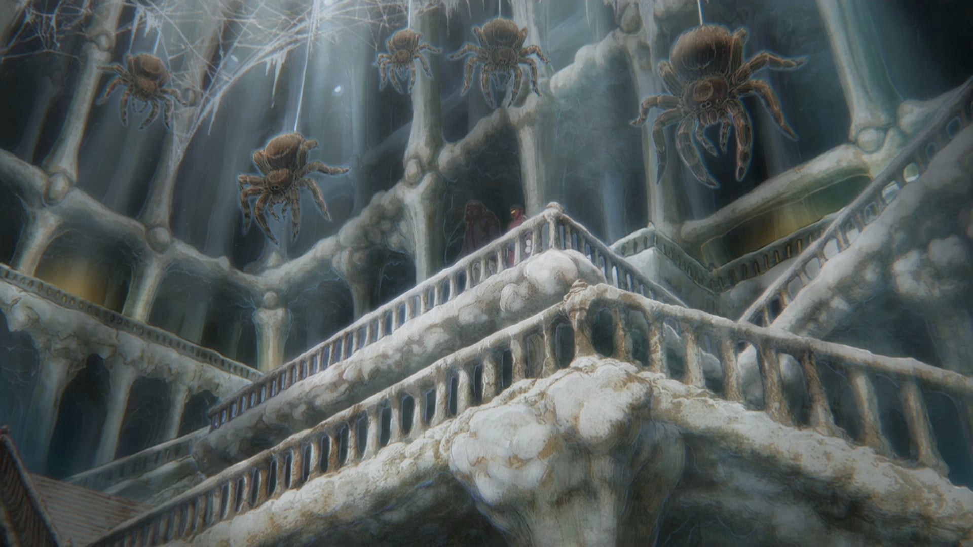 Dorohedoro still of a gothic staircase.