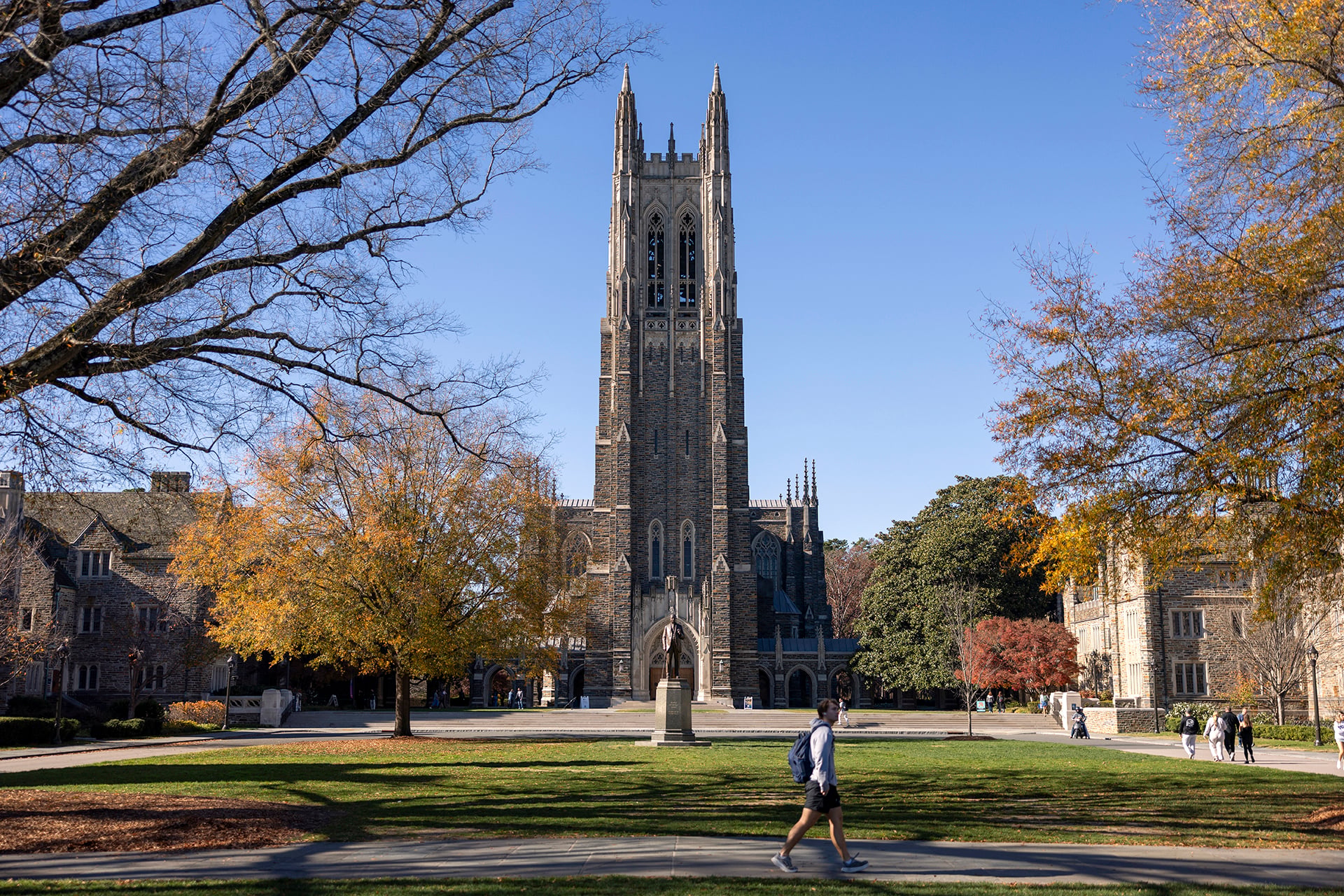 A general view of the Duke University Chapel on the campus of Duke University. Duke was among the schools impacted by a massive Canvas hack.