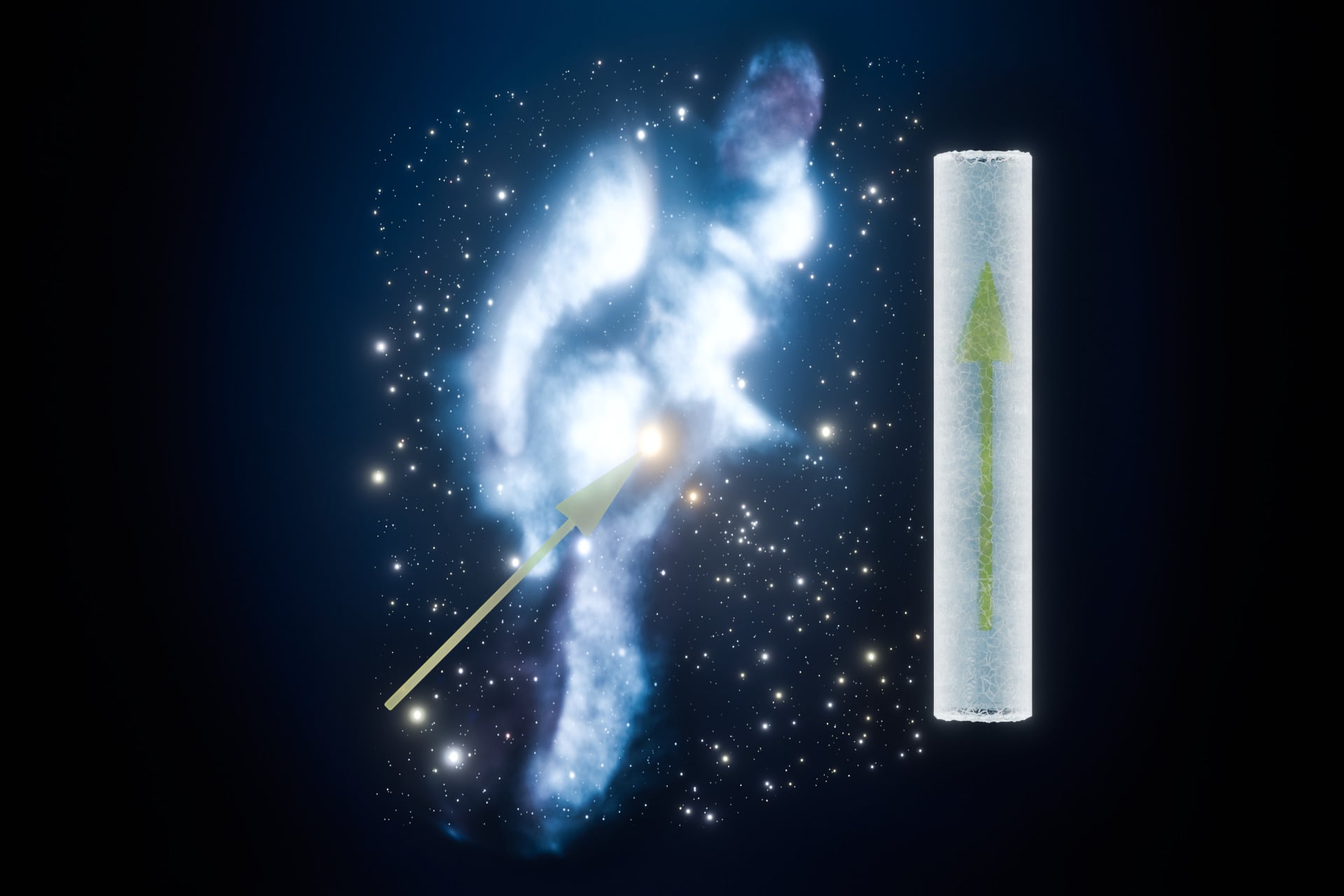 An artist's impression of the path of the solar system through the Local Interstellar Cloud, and the cloud's profile being preserved in Antarctic ice.