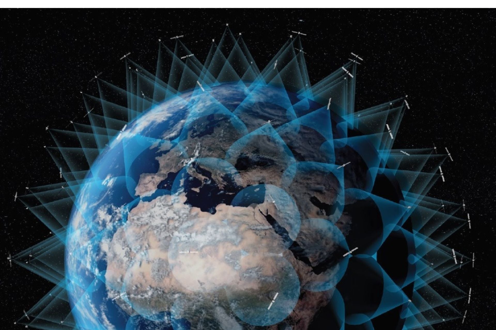 An artistic rendering of a telecommunications megaconstellation. 