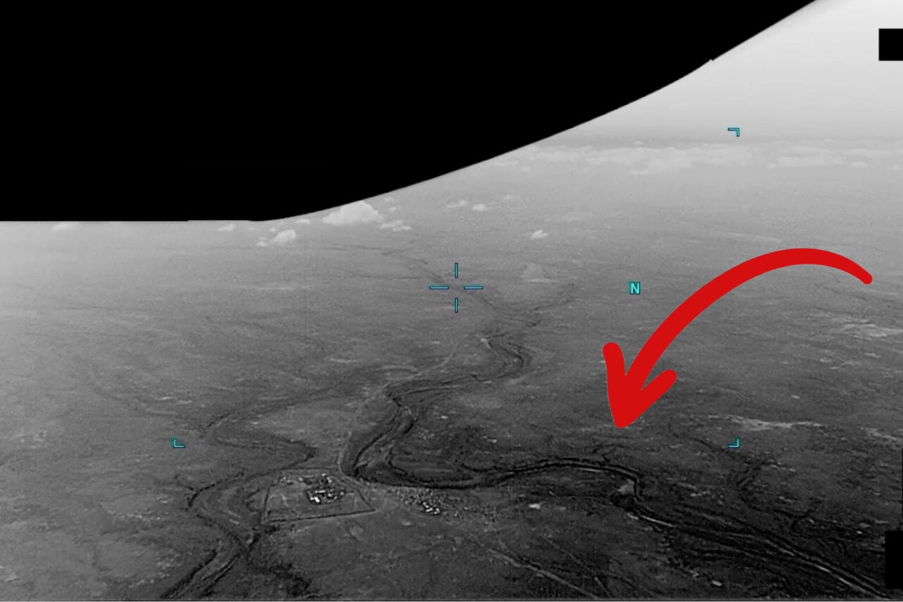 Screenshot from a new video released by the Pentagon showing a UAP.