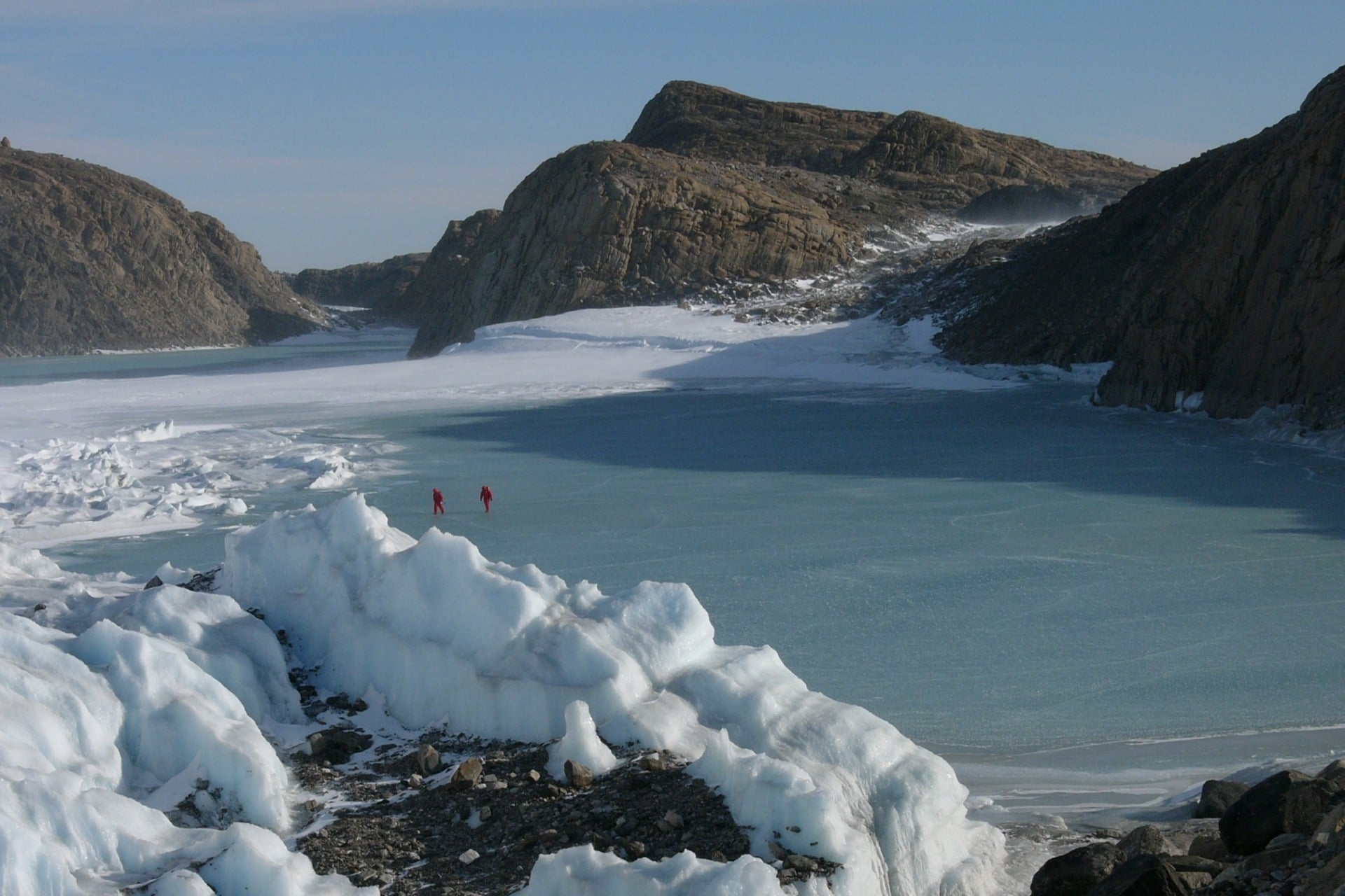 A frozen lake on Mather Island near Prydz Bay along the eastern shores Antarctica in 2007. 