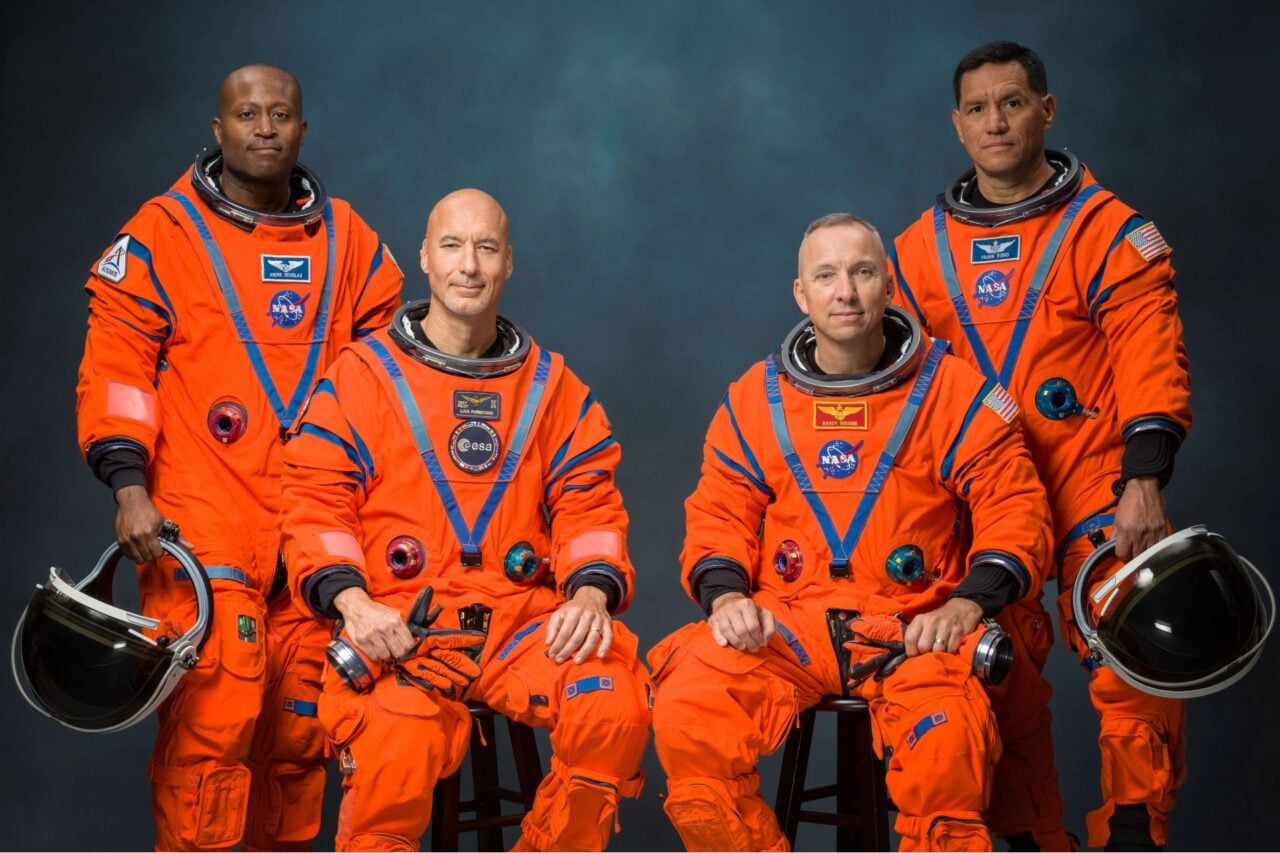 The Artemis III crew poses for an official portrait (from left: Andre Douglas, Luca Parmitano, Randy Bresnik, Frank Rubio).