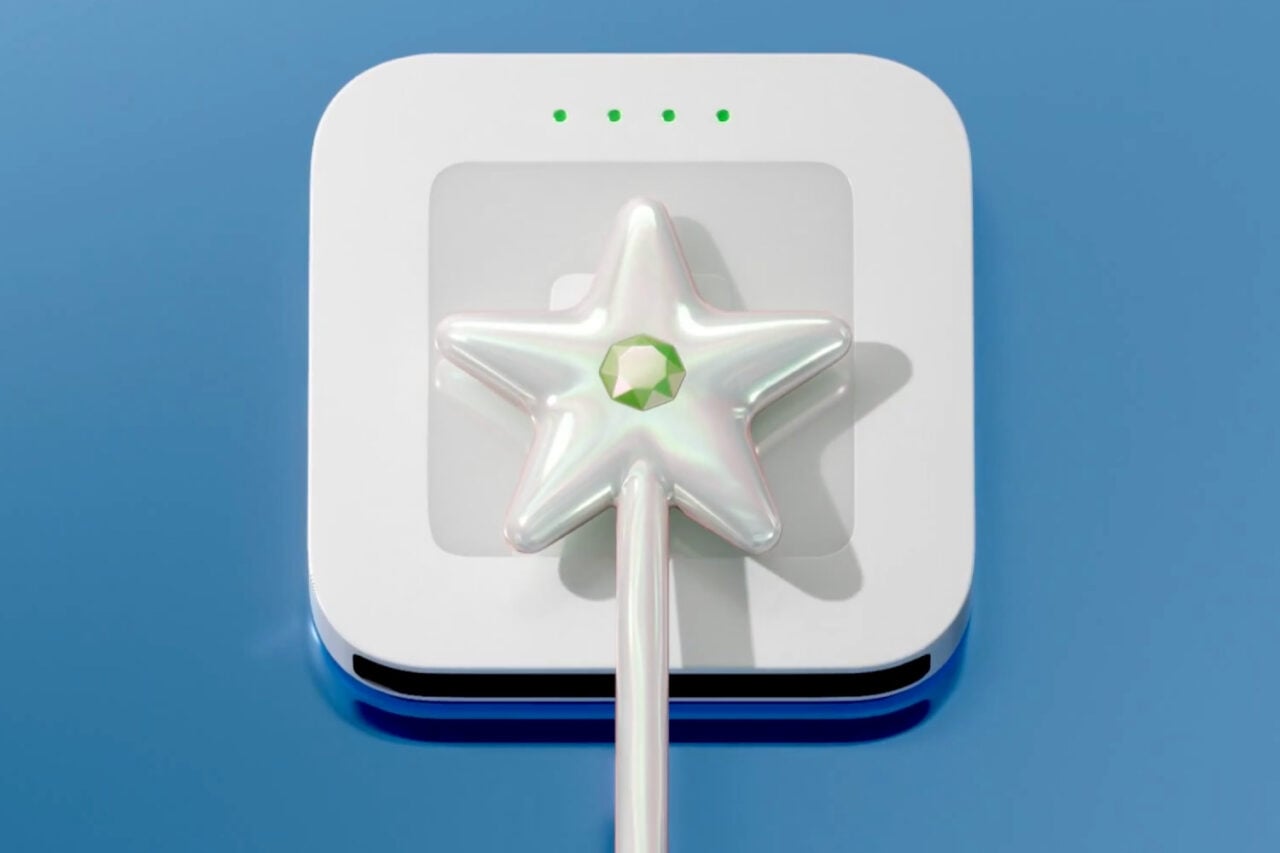 Cash App's "Magic Wand" accessory shown tapping a payment terminal