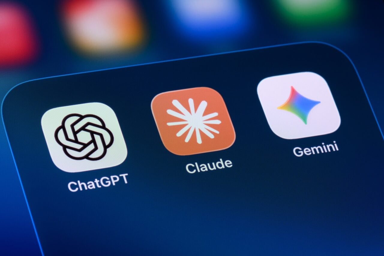 Icons for ChatGPT, Claude, and Gemini apps displayed on a smartphone screen.