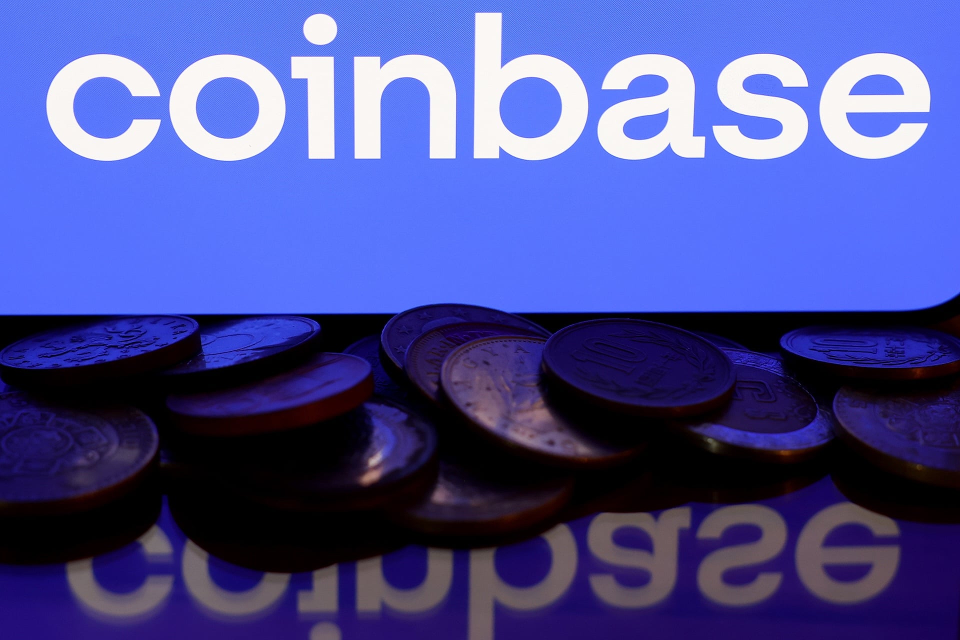 A photo of the Coinbase logo.