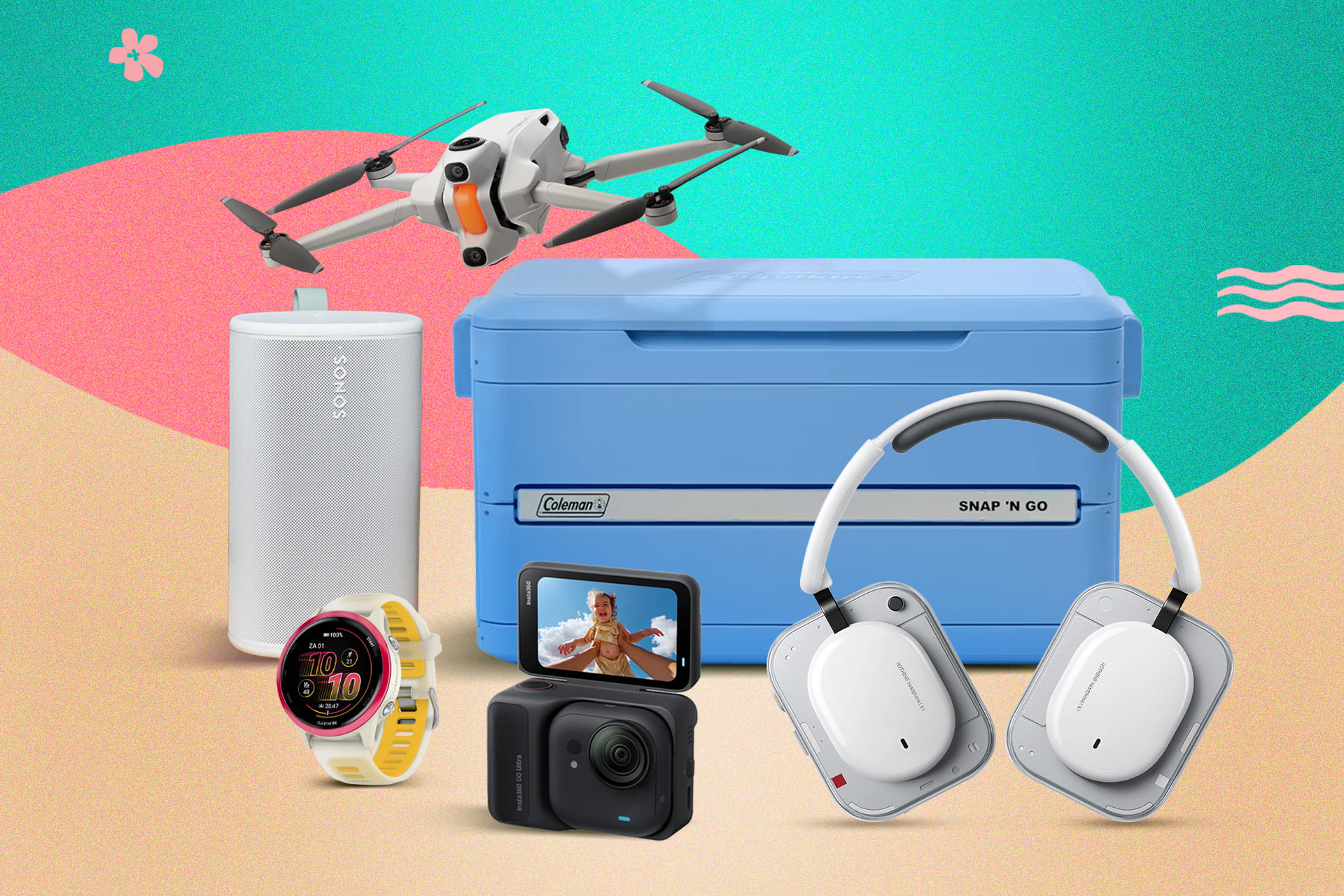 An illustration featuring a selection of tech to level up your summer 2026.